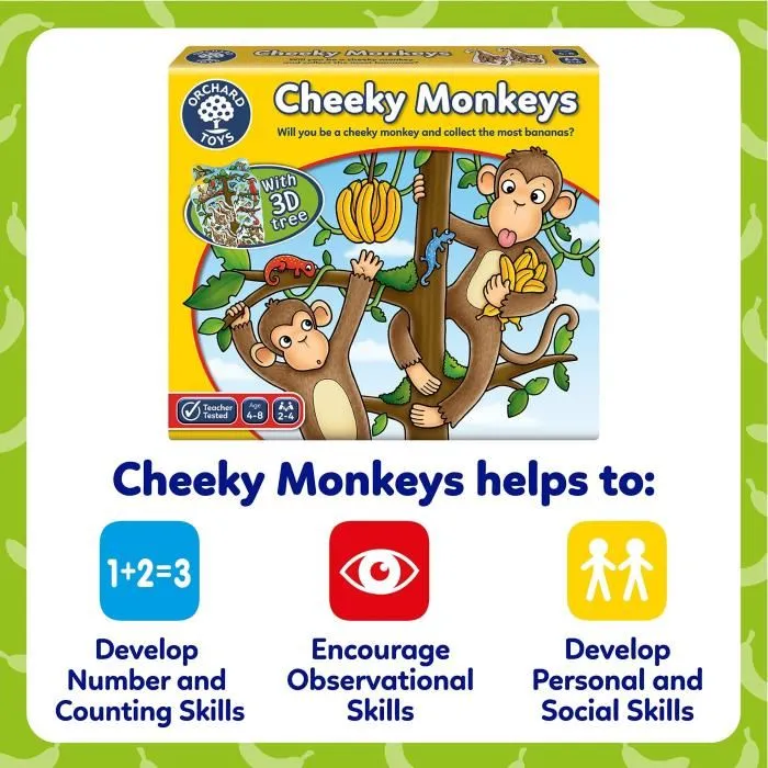 Orchard Cheeky Monkeys - Jeu de société familial d'adresse et de chance avec arbre 3D et bananes, pour enfants