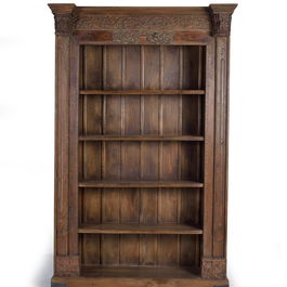 GINER Y COLOMER Bibliothèque en bois de manguier et bois récupéré, 4 étagères, design unique, marron, 222x142x56 cm