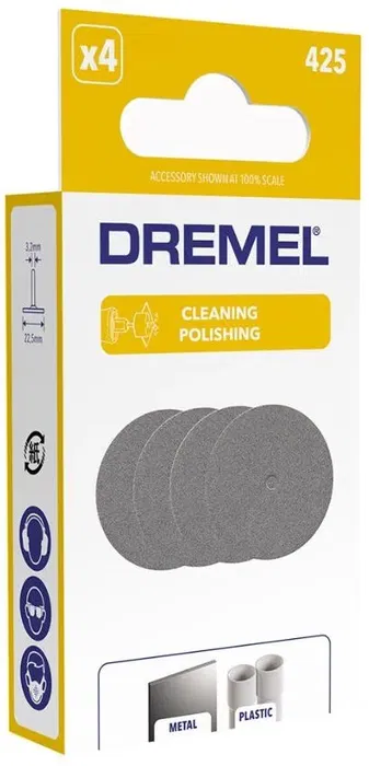 Dremel Lot de 4 disques à polir émeri 425 pour plastique et métal, diamètre 22.5mm pour outil rotatif multifonction