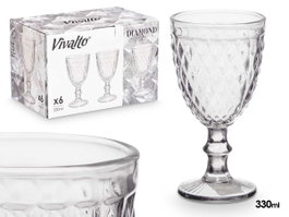VIVALTO Coupe Diamante Transparente 330 ml (Lot de 24) extra_attributes.color: Transparente, extra_attributes.material: Vidrio, extra_attributes.capacidad: 330ML, extra_attributes.no_apto_para: Lavavajillas, extra_attributes.medida_adicional: 'Base: diam 7,5 cm'