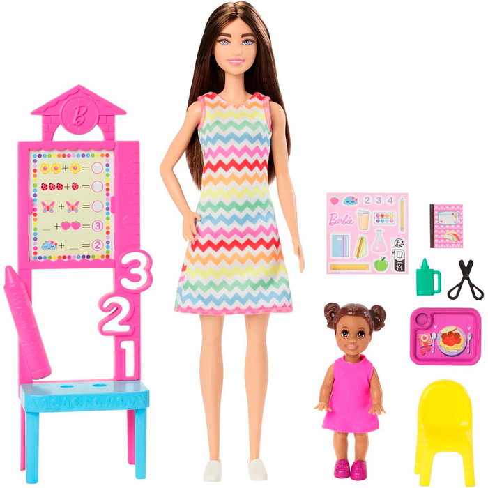 Barbie Poupée Tu Peux Être Maîtresse Jcr76 avec Accessoires Enseignants, anglais, français, allemand, italien, portugais, espagnol