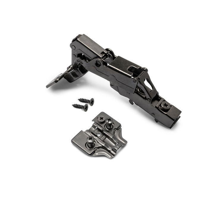 Emuca Lot de 10 charnières droites X91 à ouverture de 165 degrés avec fermeture amortie et embases euro, hauteur 0, acier, titane Emuca Lot de 10 charnières droites X91 à ouverture de 165 degrés avec fermeture amortie et embases euro, hauteur 0, acier, titane