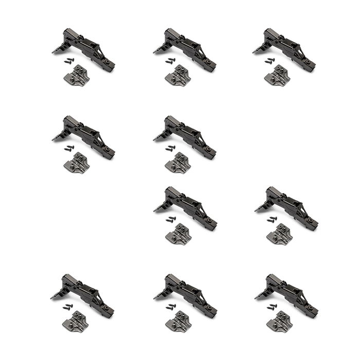Emuca Lot de 10 charnières droites X91 à ouverture de 165 degrés avec fermeture amortie et embases euro, hauteur 0, acier, titane Emuca Lot de 10 charnières droites X91 à ouverture de 165 degrés avec fermeture amortie et embases euro, hauteur 0, acier, titane
