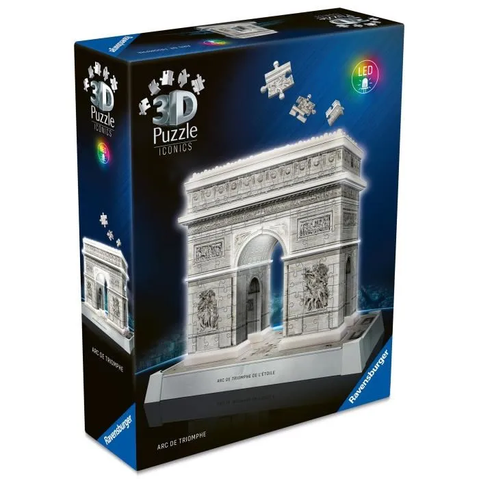 Ravensburger Puzzle 3D Iconics - Arc de Triomphe illuminé, maquette à assembler avec éclairage LED intégré