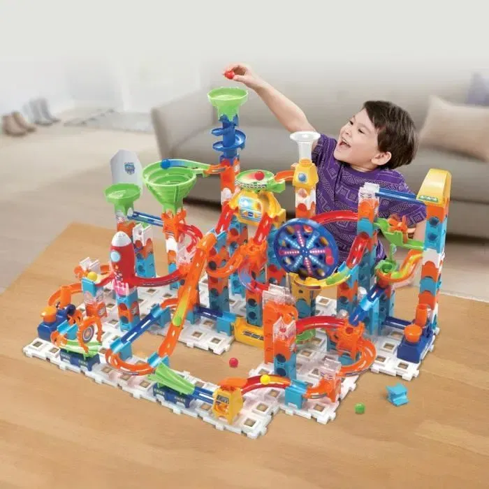 VTech Marble Rush M100E - Circuit à Billes Interactif Rocket Set Électronique avec 79 Pièces et 10 Billes, Lanceur, Thème Espace, 4 ans et Plus