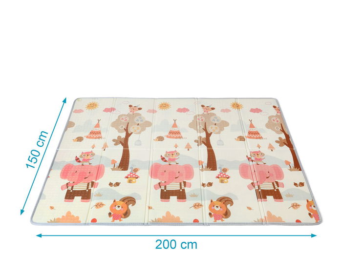 KioKids Tapis de jeu éducatif et plegable pour bébé, motif forêt automnale, 150 x 200 cm, épais 1 cm, imperméable, réversible, matériau XPE, sac de transport inclus