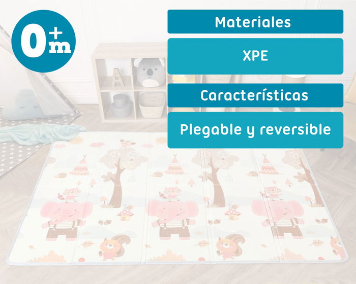 KioKids Tapis de jeu éducatif et plegable pour bébé, motif forêt automnale, 150 x 200 cm, épais 1 cm, imperméable, réversible, matériau XPE, sac de transport inclus