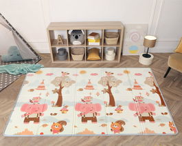 KioKids Tapis de jeu éducatif et plegable pour bébé, motif forêt automnale, 150 x 200 cm, épais 1 cm, imperméable, réversible, matériau XPE, sac de transport inclus