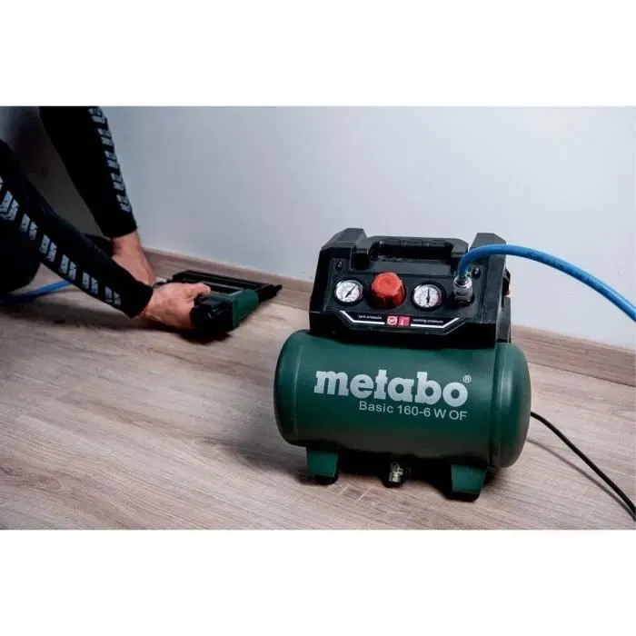 Metabo Compresseur électrique Basic 160-6 W OF 6 Litres 900 W 8 bar 160 L/min pour agrafage, clouage et gonflage