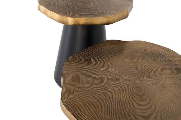 GINER Y COLOMER - Lot de 2 Tables basses en métal avec finition cuivre vieilli, Noir - Structure fer et aluminium - Grand diamètre 62 cm, Petit diamètre 50 cm