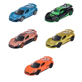 Majorette Rimac - Pack Cadeau 5 Véhicules à Roues Libres, Échelle 1/64, Phares Translucides et Suspensions - Jouet Enfant dès 3 ans
