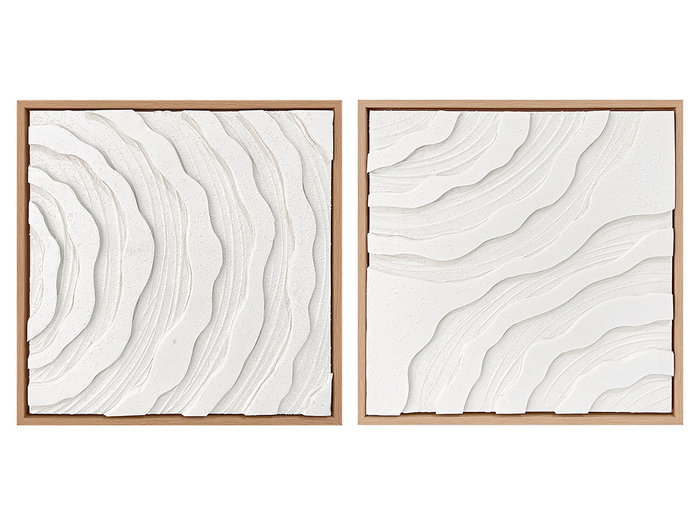 Giftdecor Cadre Toile Naturel Rayure Assortis 35x35 cm Blanc Gris Bois et Tissu (Set de 8)