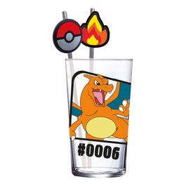 Pokémon verre tumbler avec pailles métal Dracaufeu 480 ml