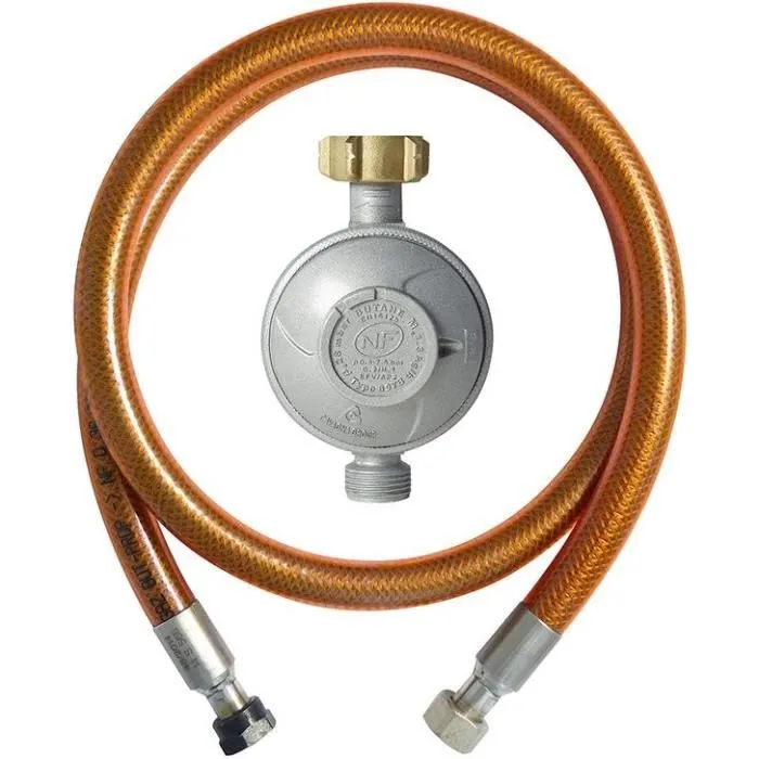 Edouard Rousseau Kit Butane avec Détendeur NF et Flexible 1,50 m - Détendeur 1,3 kg/h 28 mbars pour Installation Sécurisée