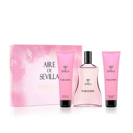 Aire Sevilla PARADIS LOT 3 pcs - Coffret Cadeau Femme : Eau de Toilette 100ml, Gel Douche 150ml, Crème Hydratante 150ml