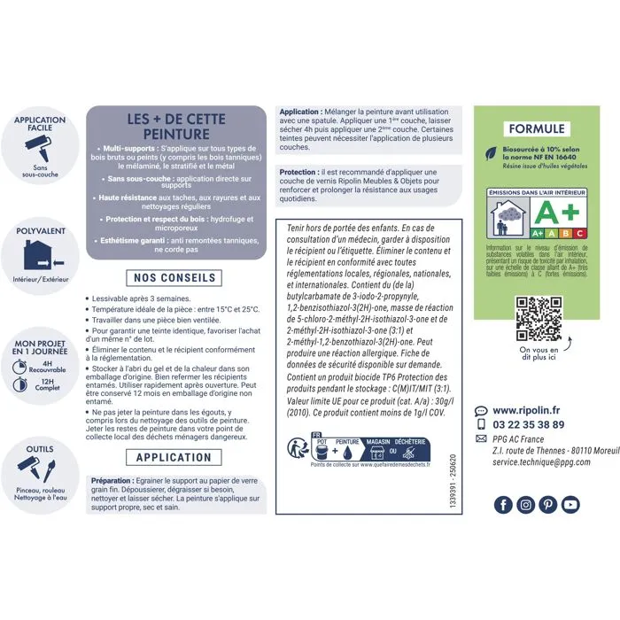 Ripolin Peinture Meuble et Objet Blanc Satiné 1L