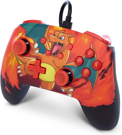 PowerA NSGP0040-02 Manette avec Câble Améliorée pour Nintendo Switch - Licence Officielle - Design Charizard Vortex - 2 Boutons Programmables - Cable USB-C 3m