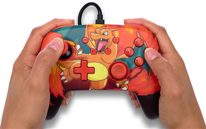 PowerA NSGP0040-02 Manette avec Câble Améliorée pour Nintendo Switch - Licence Officielle - Design Charizard Vortex - 2 Boutons Programmables - Cable USB-C 3m