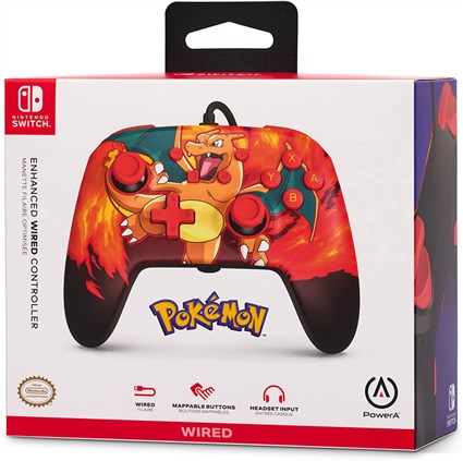 PowerA NSGP0040-02 Manette avec Câble Améliorée pour Nintendo Switch - Licence Officielle - Design Charizard Vortex - 2 Boutons Programmables - Cable USB-C 3m