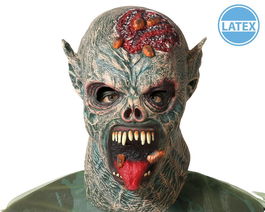 Masque de Monstre Vert avec Cerveau Exposé et Larves - Accessoire pour Déguisement Zombie Mutant, Créature du Marais ou Halloween Effrayant