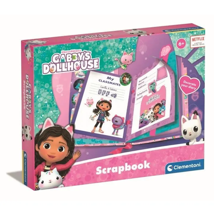 Clementoni Agenda Gabby y la Casa Mágica personnalisable avec autocollants, feutres, crayons et ornements CLE8005125187973