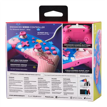 PowerA NSGP0067-01 Manette avec câble améliorée pour Nintendo Switch (Kirby) - Modèle OLED et standard compatible, 2 boutons programmables, anneaux antifriction