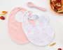 KioKids Set de 2 Bavoirs en Coton avec Cuillère en Silicaine Alimentaire Rose - Pour Bébé +4 Mois