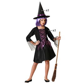Déguisement Enfant Sorcière Robe Courte Violette et Chapeau Halloween 3-4 Ans