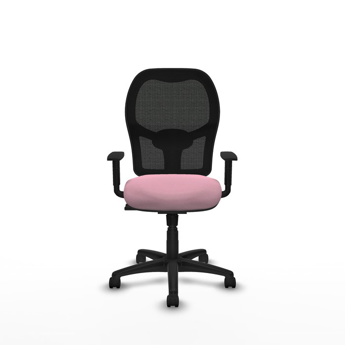Chaise Alocén Synchro 3 positions tissu Rose Maille Noir Structure polyamide noire Accoudoir 1D Sans appui-tête Roulettes en nylon 50 mm