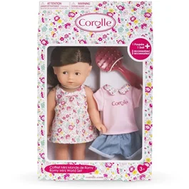 Corolle - Mini Corolline Mini monde de Romy - Coffret poupée avec tenue de rechange et brosse - 20 cm - Parfum vanille - A partir de 3 ans