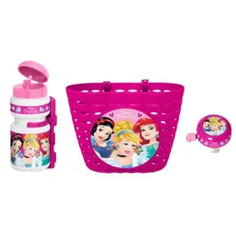 Stamp - Combo Vélo Disney Princesses - Corbeille + Bidon + Sonnette - Set de Fixation Universel pour Guidon - Fille à Partir de 3 Ans