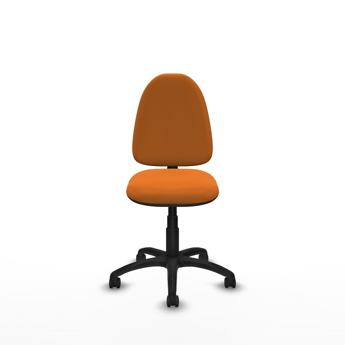Chaise de bureau Aýna avec mécanisme de contact permanent de base, rembourrée en simili cuir orange. Équipée d'une base en polyamide noir, sans accoudoirs et avec roulettes pour parquet. Chaise de bureau Aýna avec mécanisme de contact permanent de base, rembourrée en simili cuir orange. Équipée d'une base en polyamide noir, sans accoudoirs et avec roulettes pour parquet.