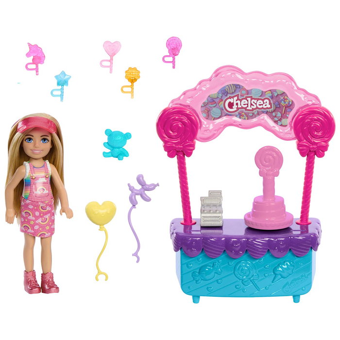 Barbie - Muñeca Chelsea Y Su Tienda De Dulces Hrm07 Mattel - Poupée Chelsea avec boutique de bonbons - Ensemble de jeu avec lutins et présentoir tournant - À partir de 3 ans Barbie - Muñeca Chelsea Y Su Tienda De Dulces Hrm07 Mattel - Poupée Chelsea avec boutique de bonbons - Ensemble de jeu avec lutins et présentoir tournant - À partir de 3 ans