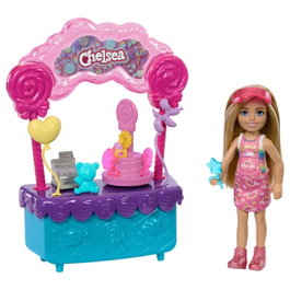 Barbie - Muñeca Chelsea Y Su Tienda De Dulces Hrm07 Mattel - Poupée Chelsea avec boutique de bonbons - Ensemble de jeu avec lutins et présentoir tournant - À partir de 3 ans