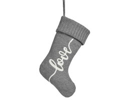 Krist+ Chaussette de Noël Love 50 cm Gris et Blanc en Tissu 46x28x4 cm (Set de 24)