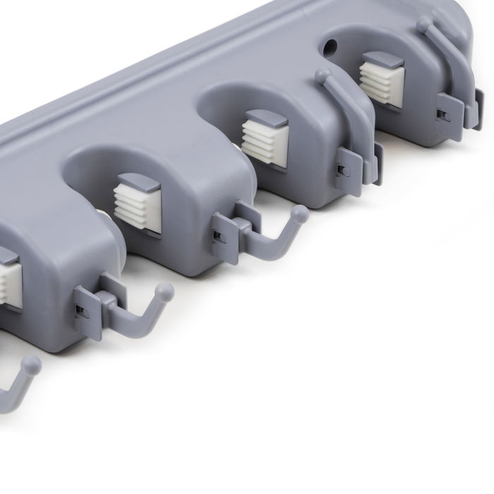 Emuca Porte balay et Porte Mops, avec 5 crochets et 4 trous, Plastique, Gris Emuca Porte balay et Porte Mops, avec 5 crochets et 4 trous, Plastique, Gris