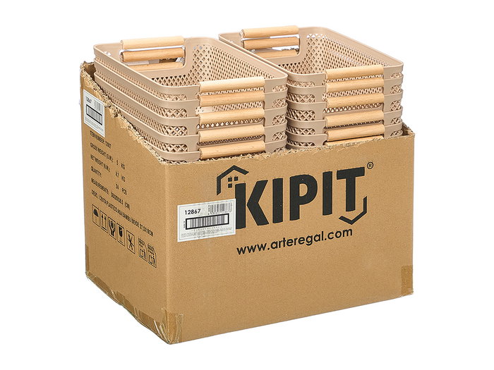 KIPIT Panier en plastique avec anse en bambou beige
