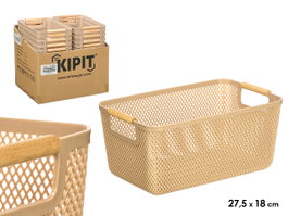 KIPIT Panier en plastique avec anse en bambou beige