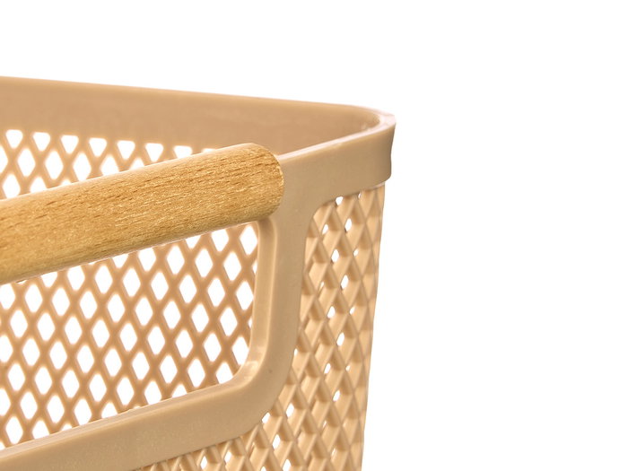 KIPIT Panier en plastique avec anse en bambou beige
