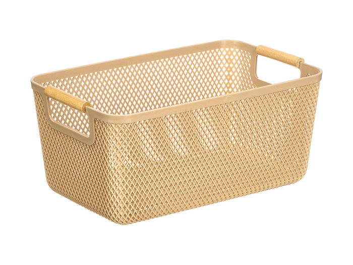 KIPIT Panier en plastique avec anse en bambou beige
