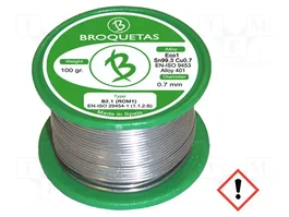 BROQUETAS Fil d'étain sans plomb Sn99,3Cu0,7 0,7mm 100g