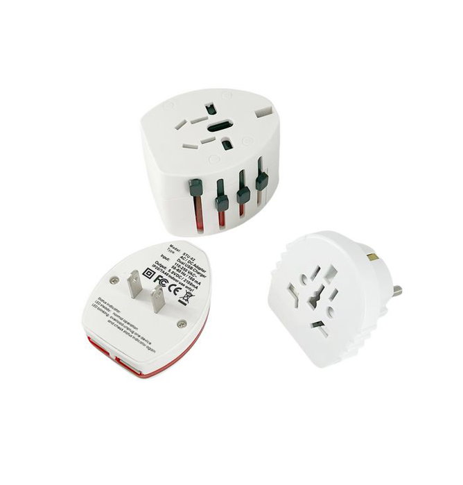 MicroConnect Adaptateur Mondial Pro+USB Double USB, 2 et 3 Pôles