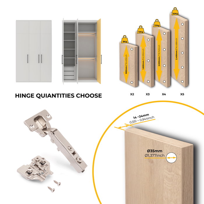 Emuca Lot de 20 charnières droites X92 avec fermeture amortie et embases de montage mixtes, Diamètre 5x9.5mm, Hauteur 0, Acier, Nickelé