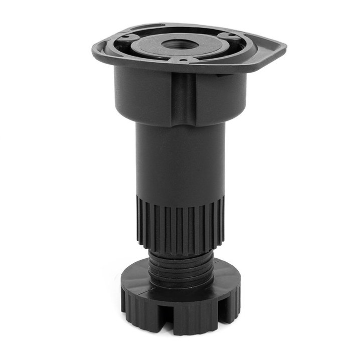 Herrajes ALK - Pied de cuisine réglable modèle LARRY, avec ou sans téton, extension 95-130 mm, noir, pour plinthes bois/aluminium/PVC Herrajes ALK - Pied de cuisine réglable modèle LARRY, avec ou sans téton, extension 95-130 mm, noir, pour plinthes bois/aluminium/PVC