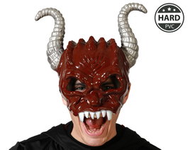 Atosa Masque de démon rouge avec cornes argentées en PVC rigide pour adulte