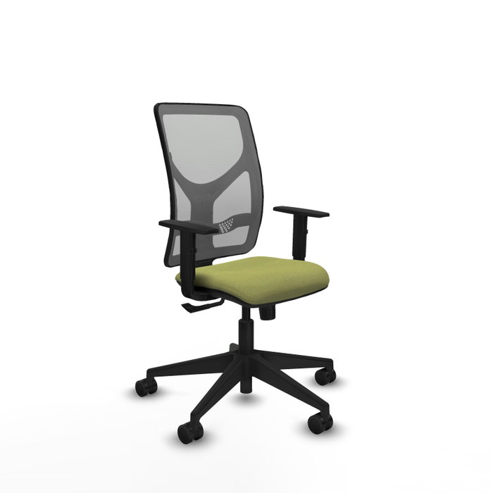 PIQUERAS Y CRESPO Chaise Motilla Synchro Vert olive et Gris, Base pyramidale noire, Accoudoir 1D PIQUERAS Y CRESPO Chaise Motilla Synchro Vert olive et Gris, Base pyramidale noire, Accoudoir 1D