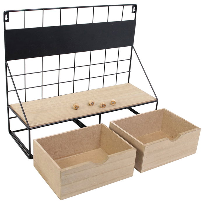Home Deco Factory Étagère murale avec 2 tiroirs et panneau aimanté