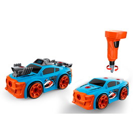 Tachan - Coche Carreras - Voiture de construction bleue 2 modèles en 1 - Jeu de construction avec pièces, destornillador manuel et électrique - Jouet pour enfants à partir de 3 ans