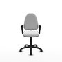 Chaise de bureau Aýna avec mécanisme de contact permanent de base, revêtue de tissu blanc. Équipée d'une base en polyamide noir, d'accoudoirs fixes et de roulettes en nylon de 50 mm