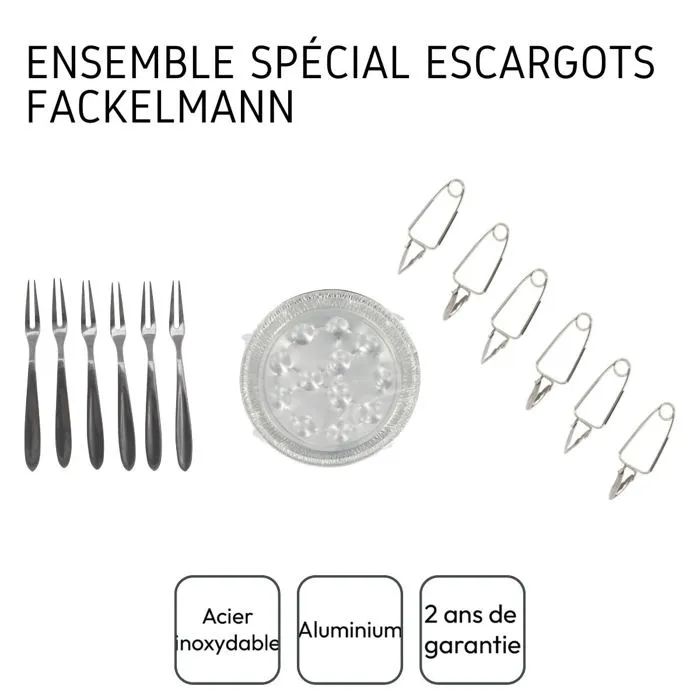FACKELMANN 30 pièces - Ensemble spécial escargots : plats aluminium 12 empreintes, pinces et fourchettes inox - Kit complet pour préparation et dégustation